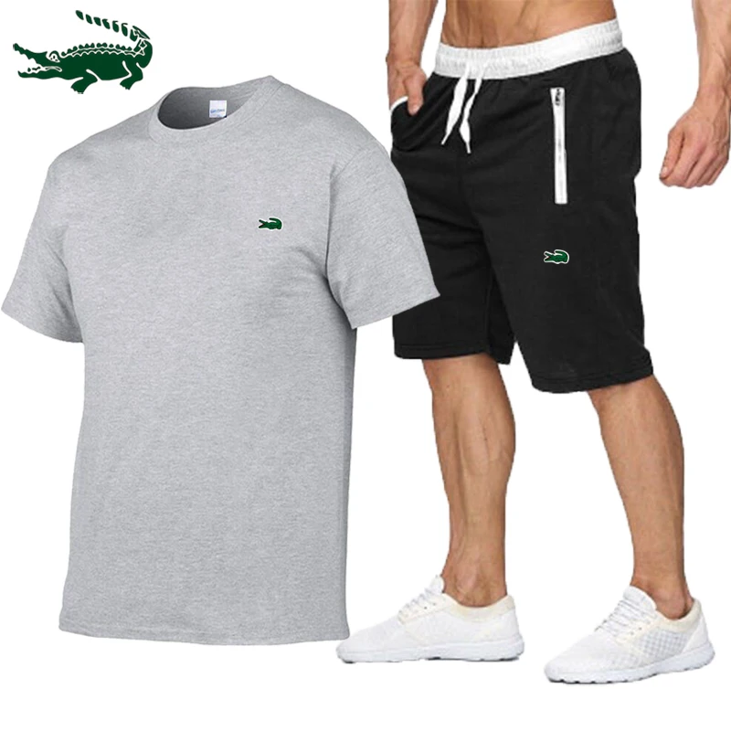 2023 Summer Embroidery T Shirt For Men Sets Tracksuits Cotton Short Sleeve T-Shirts+Shorts Sweatpants Jogging Homme Men Clothing