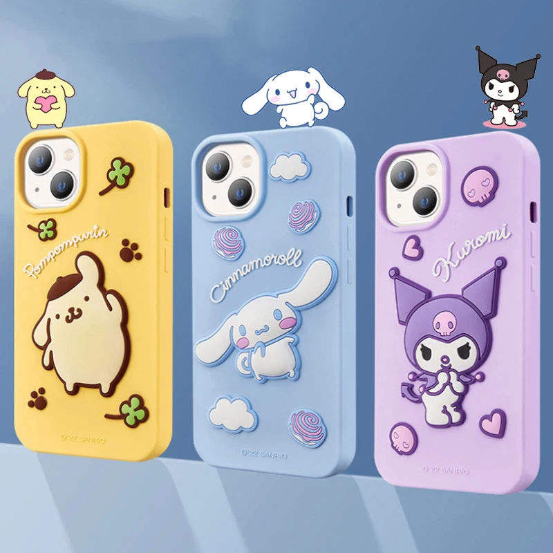 

Kawaii Sanrio Cinnamoroll защитный чехол Kuromi противоударный мультяшный милый 3D кукла телефон Мягкий чехол для IPhone 11 12 13 14 ProMax