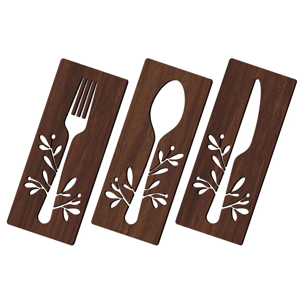 

Wooden Fork Spoon Knife Sign Farmhouse Decor Kitchen Dining Room Wall Cutout Basswood Mirror Decals