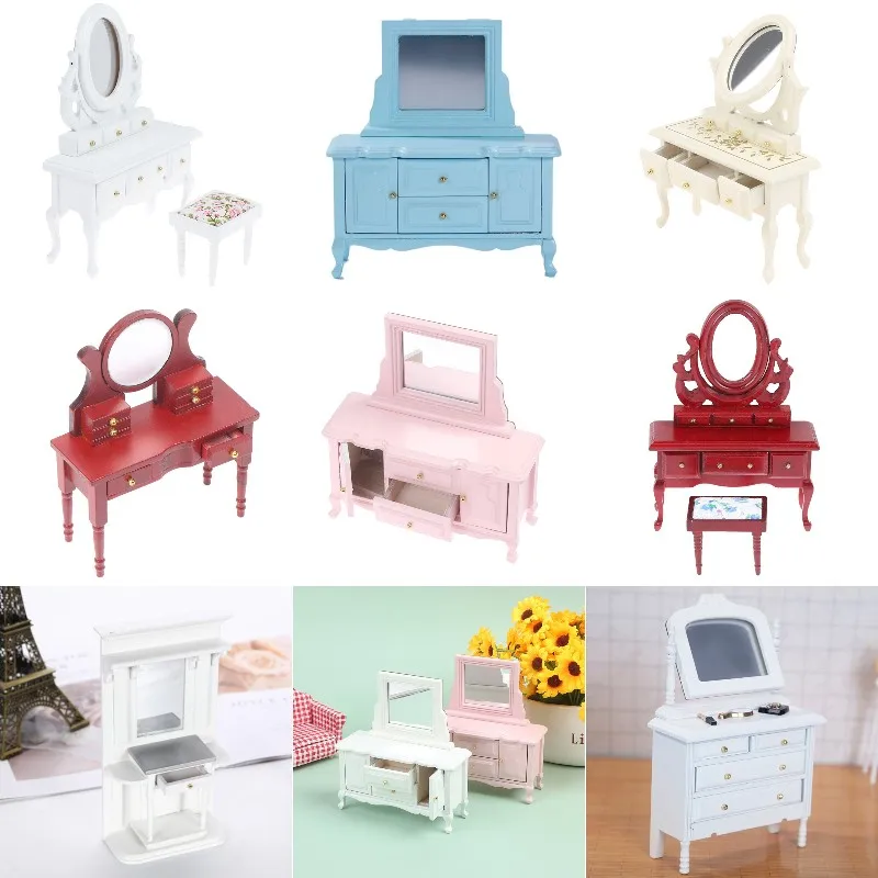 

1:12 Dollhouse Miniature Wooden Makeup Dressing Table Dressing Cabinet Storage Cabinet Dolls Bedroom Bathroom Furniture Decor