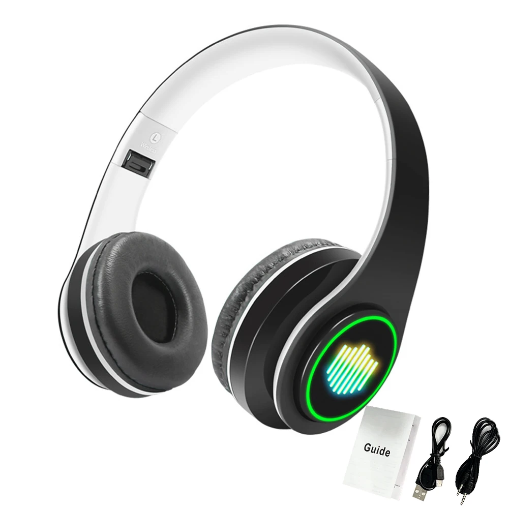 

LED Light Up Sports Wireless Gaming HIFI Sound Foldable Over Ear Headphone Portable Noise Canceling Gym Travel Music