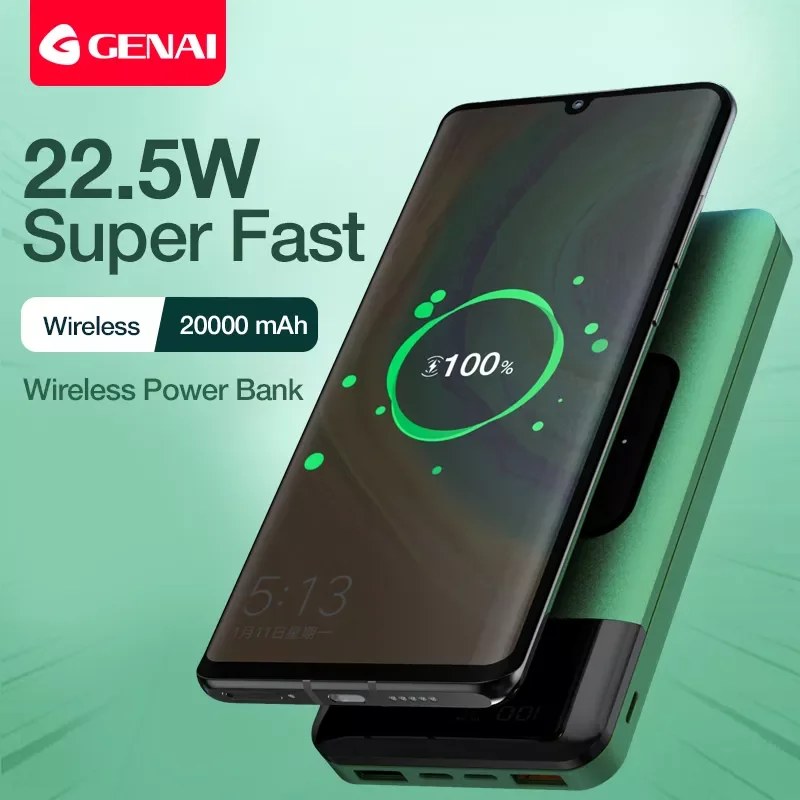 

GENAI Wireless Charger Power Bank 20000mAh Fast Charging Portable Charger Powerbank for Smartphone External Battery Rechargeable