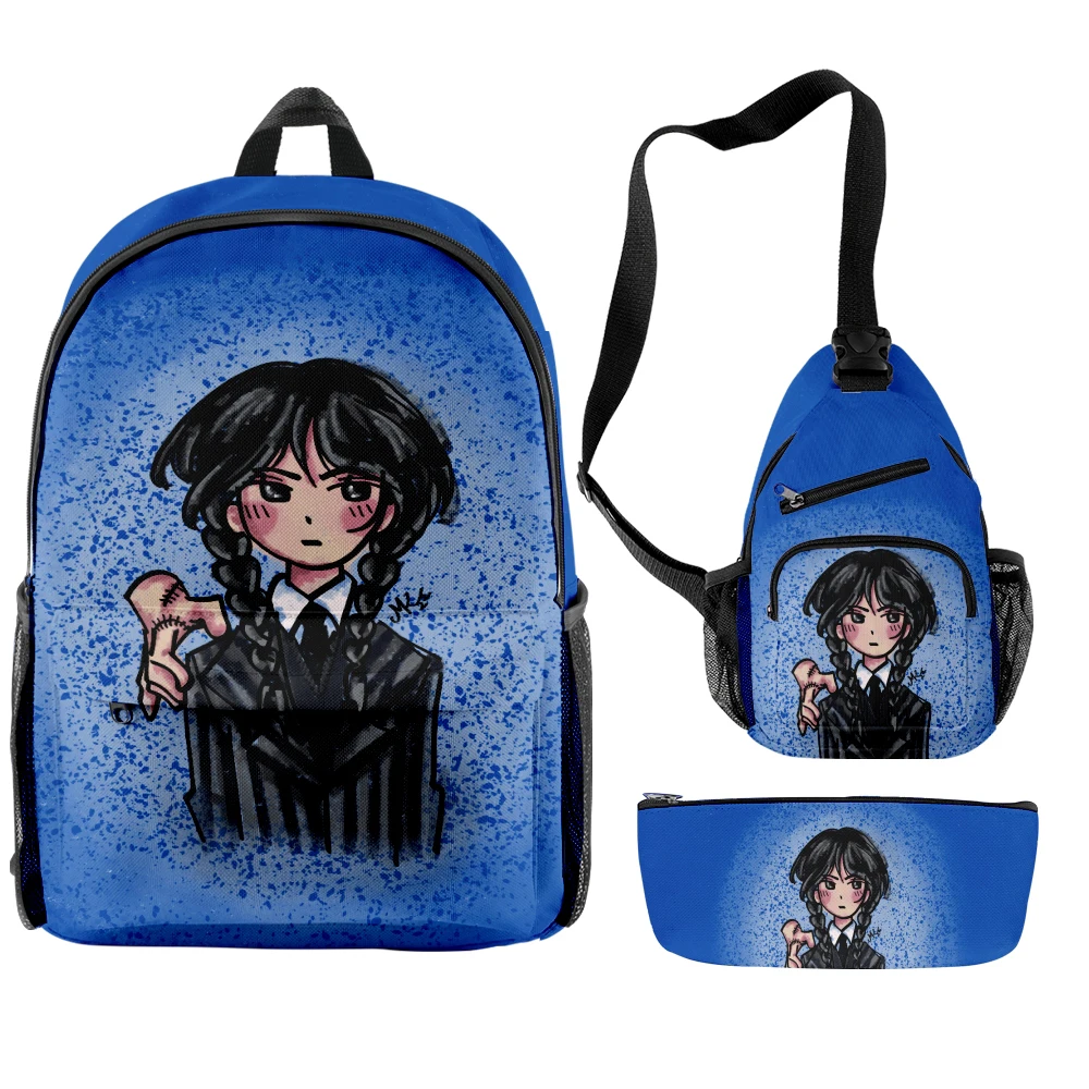 

Popular Wednesday Addams 3Pcs/Set Backpack Children Boys Girls Oxford Waterproof School Backpack Teenager Students BookBag