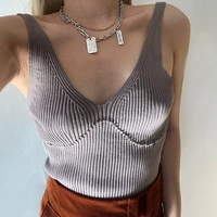 2022 summer new knitted vest temperament all match fashion street casual sexy v neck low cut slim camisole