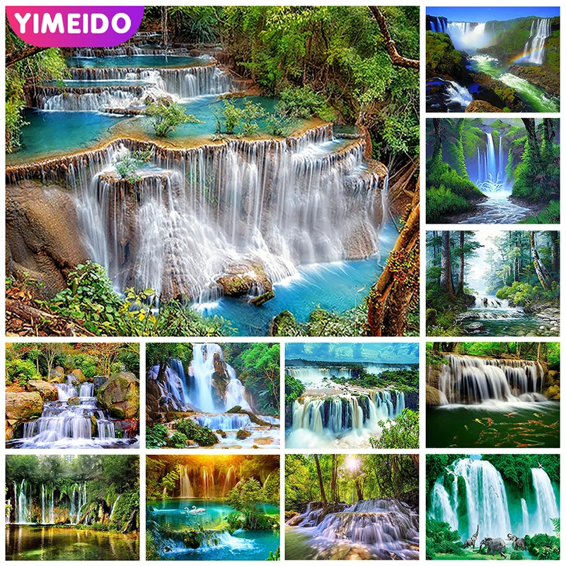 

YIMEIDO AB Diamond Painting Waterfall Scenery DIY 5D Cross Stitch Zipper Bag Diamond Embroidery Mosaic Landscape Home Decor