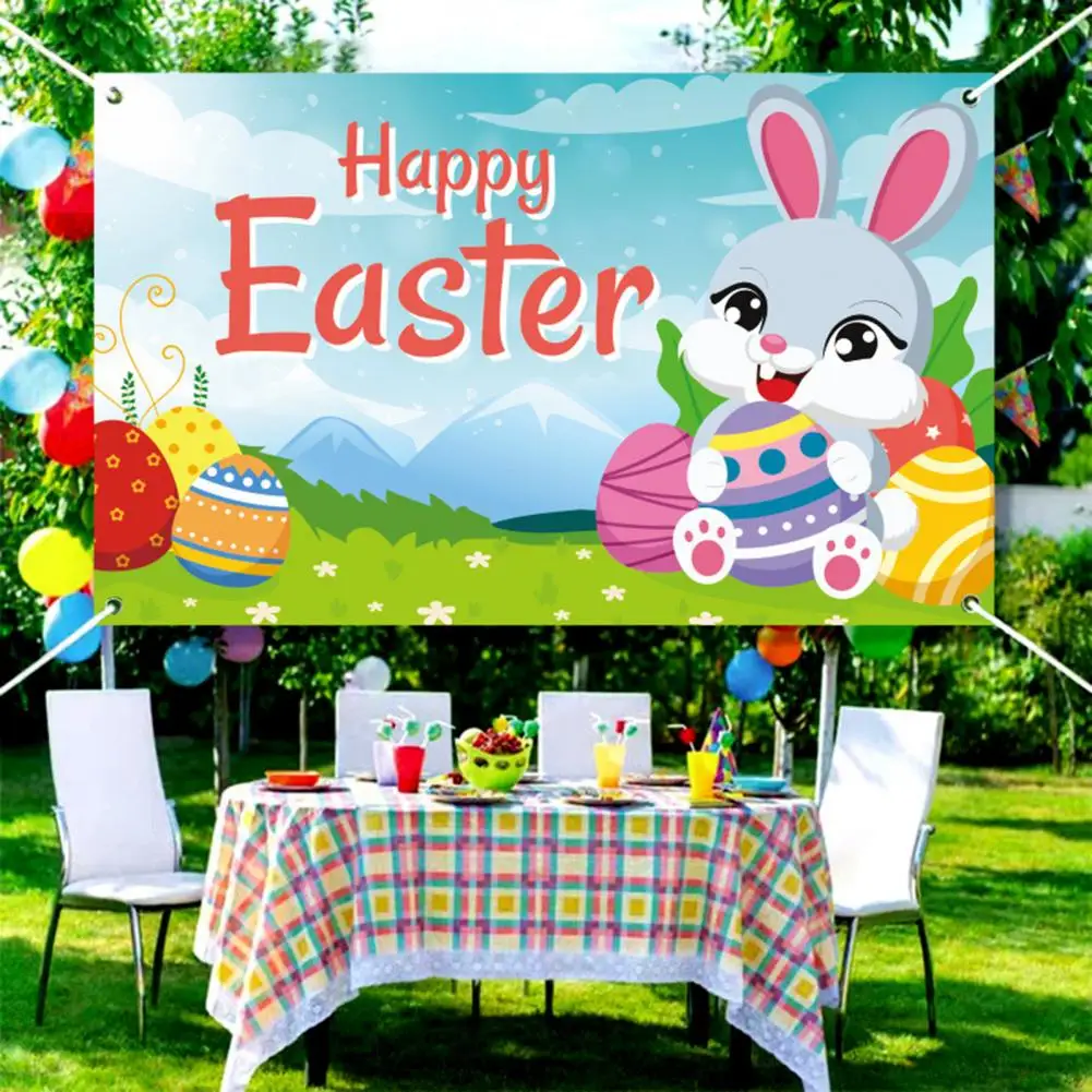 

Fashion Easter Banner Anti-fading Clear Printing Hanging Banner Happy Easter Rabbit Pattern Hanging Backdrop Cloth Home Decor