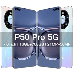 p50 pro cheap smartphone new cell phone android11 0 and 7 6inch hd screen 16gb768gb cell phone 5g network smartphone free global shipping