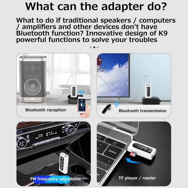 FM-трансмиттер VAORLO с приемником Bluetooth 5 0 AUX USB |