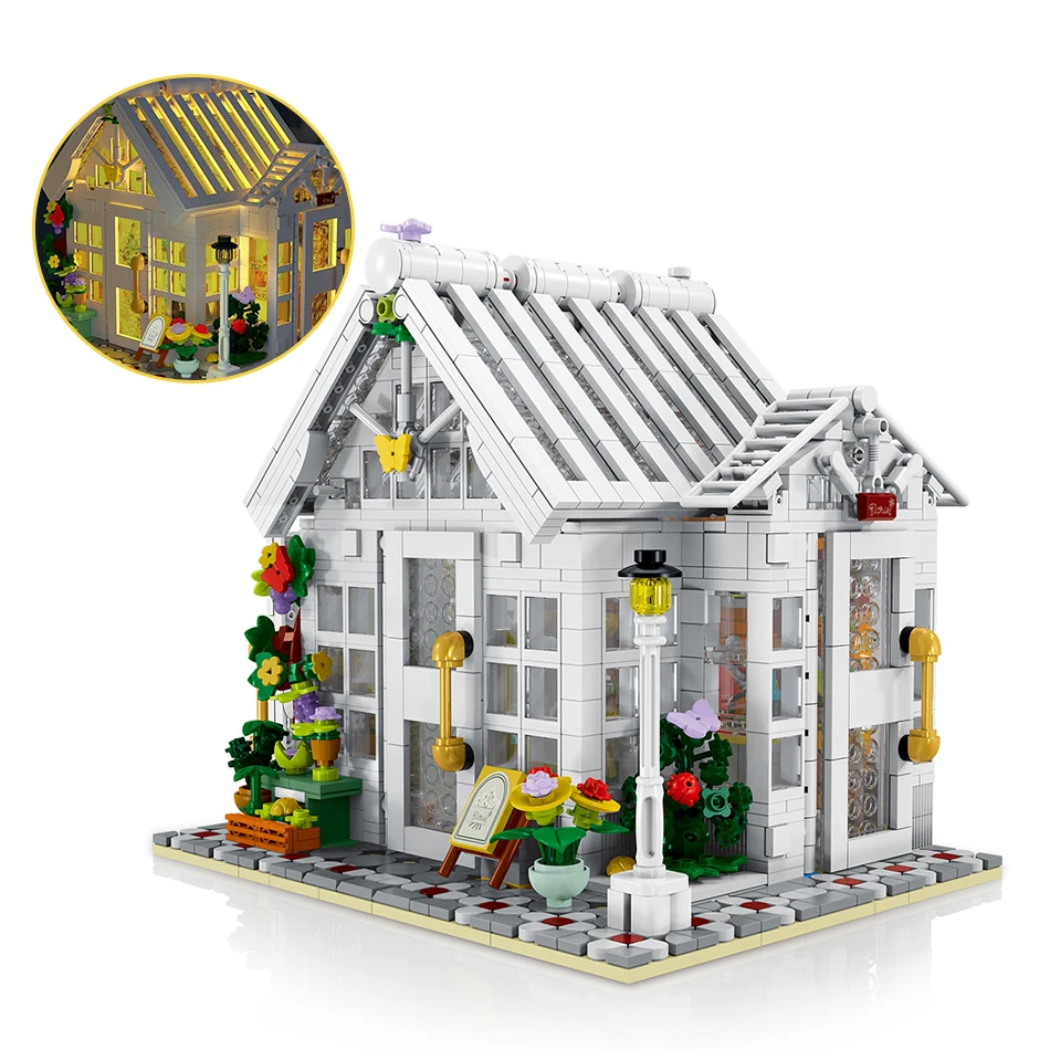 

1593pcs Creative City Street View Flower Shop House Model Building Blocks Architecture Bricks With Light DIY Toys For Girls Kids