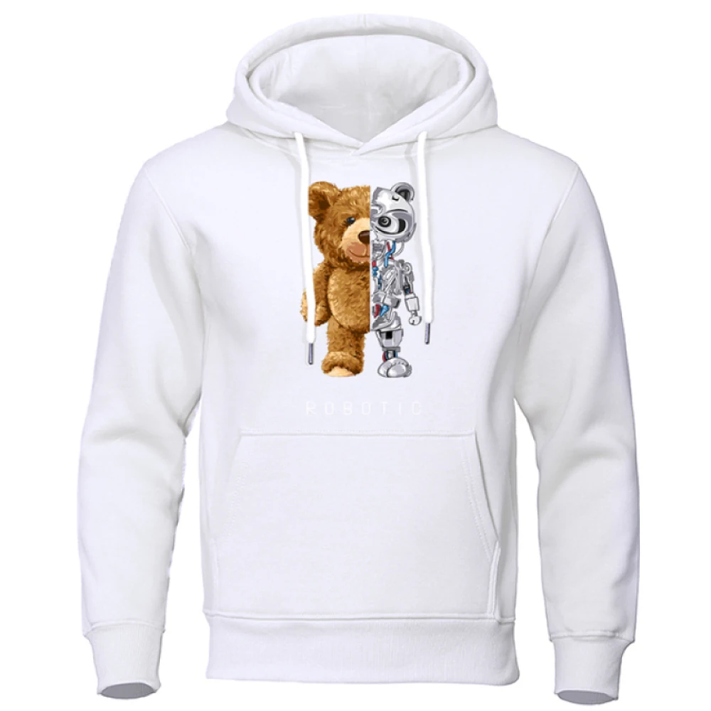 

Funny Robot Teddy Bear Hoodie Robotic Bear Clothing Casual Hooded Y2K Men Fashion Sweatshirts Fleece Oversized Loose Streetwear