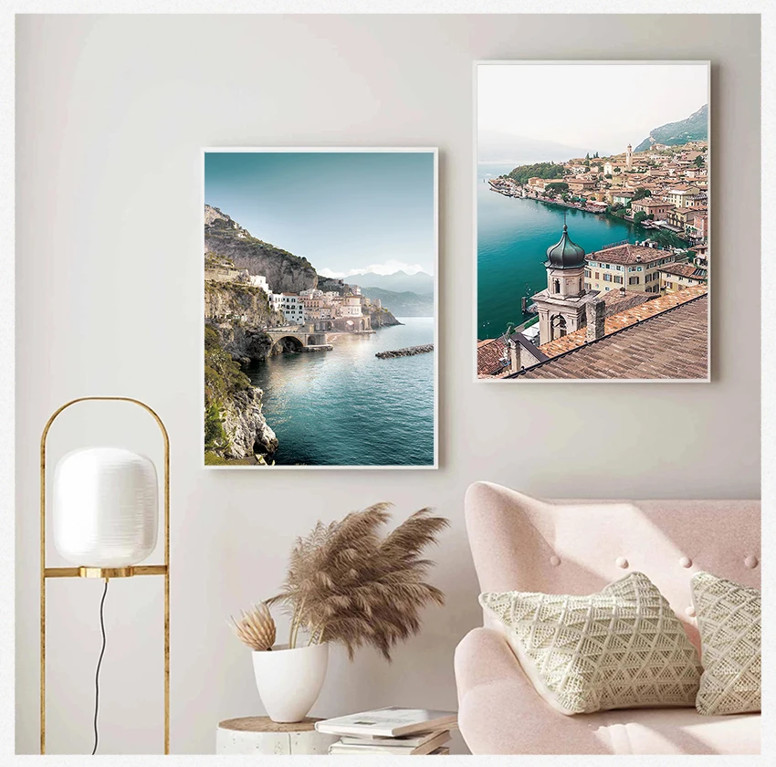 

Waterproof Ink Print Canvas Painting Living Room Bedroom Decoration Seaside Castle Landscape Print Poster Seascape Frameless