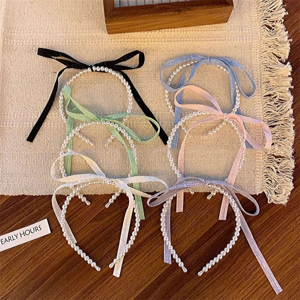 

Korean Sweet Colorful Bow Tassel Pearl Headband Women Girl Y2K Balletcore Hairband Simple Hair Hoop Headwear Hair Accessories