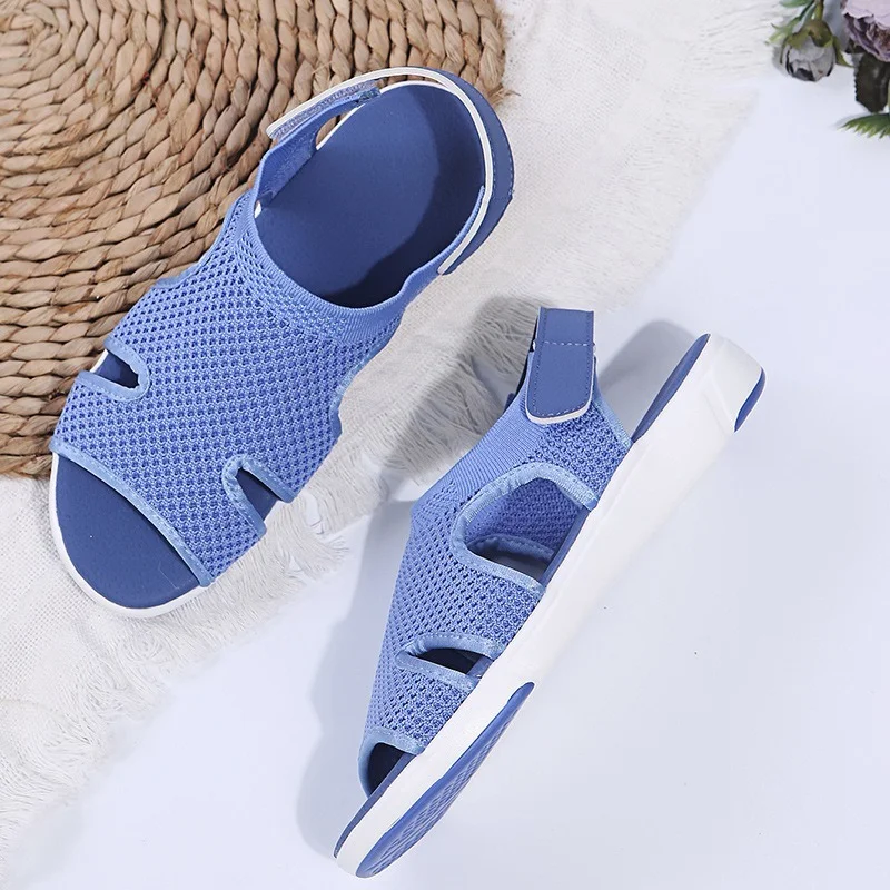 

New Summer Ladies Sandals 2022 Cutout Shoes Casual Ladies Open Toe Flats Velcro Ladies Fashion Beach Sandals Women Plus Size 43