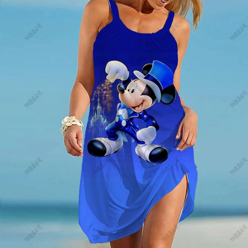 Autumn/Summer New Large Size Disney Minnie Mickey Mouse Sling 3D Printing Urban Casual Women's Beach Skirt Mid-waist Long Dress