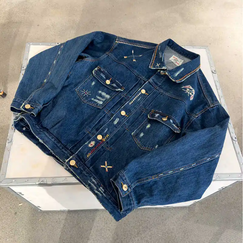 Джинсовая куртка с вышивкой в американском индийском стиле Thunderbird Element мужское