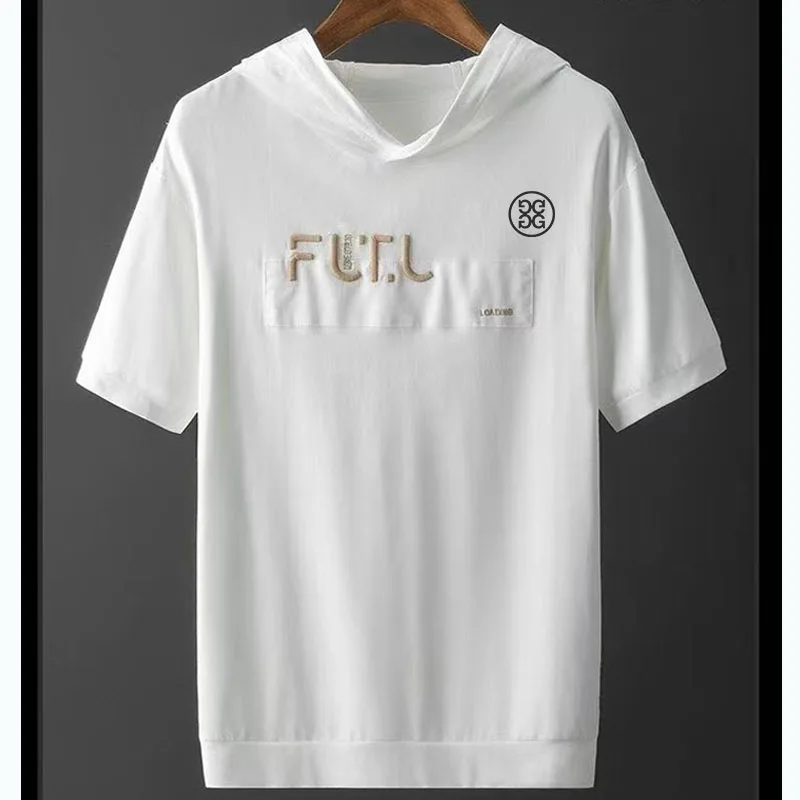 2003 Golf Summer Thin Men's Hooded Short Sleeve Hoodie Tide Brand Print Loose Pullover Half Sleeve T-shirt Casual Hoodie Men