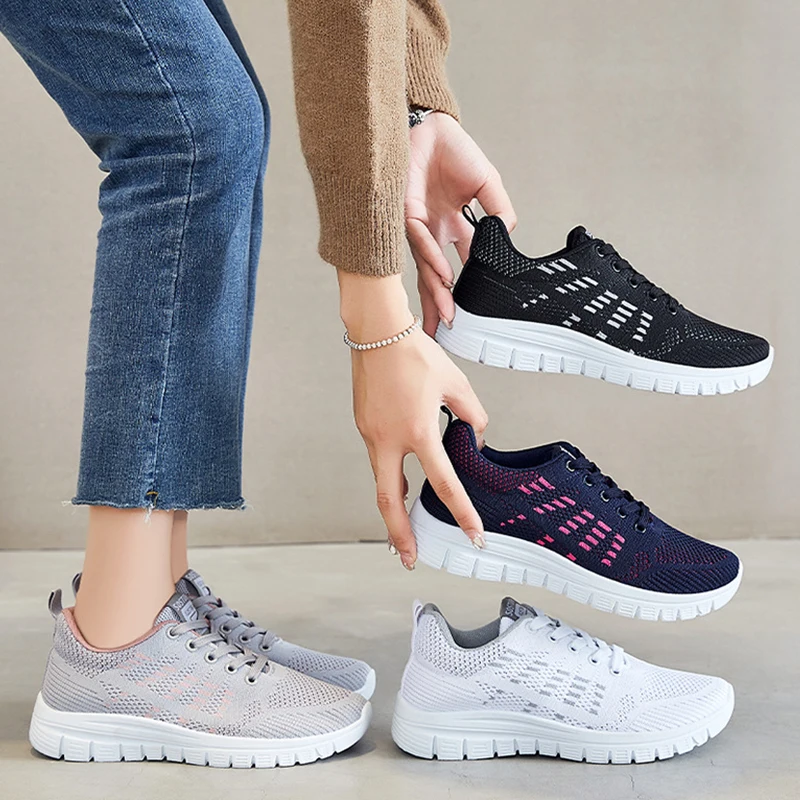 Women Gym Shoes Casual Tennis Shoes Knitted Classical Comfortable Breathable Flat Famale Sneakers