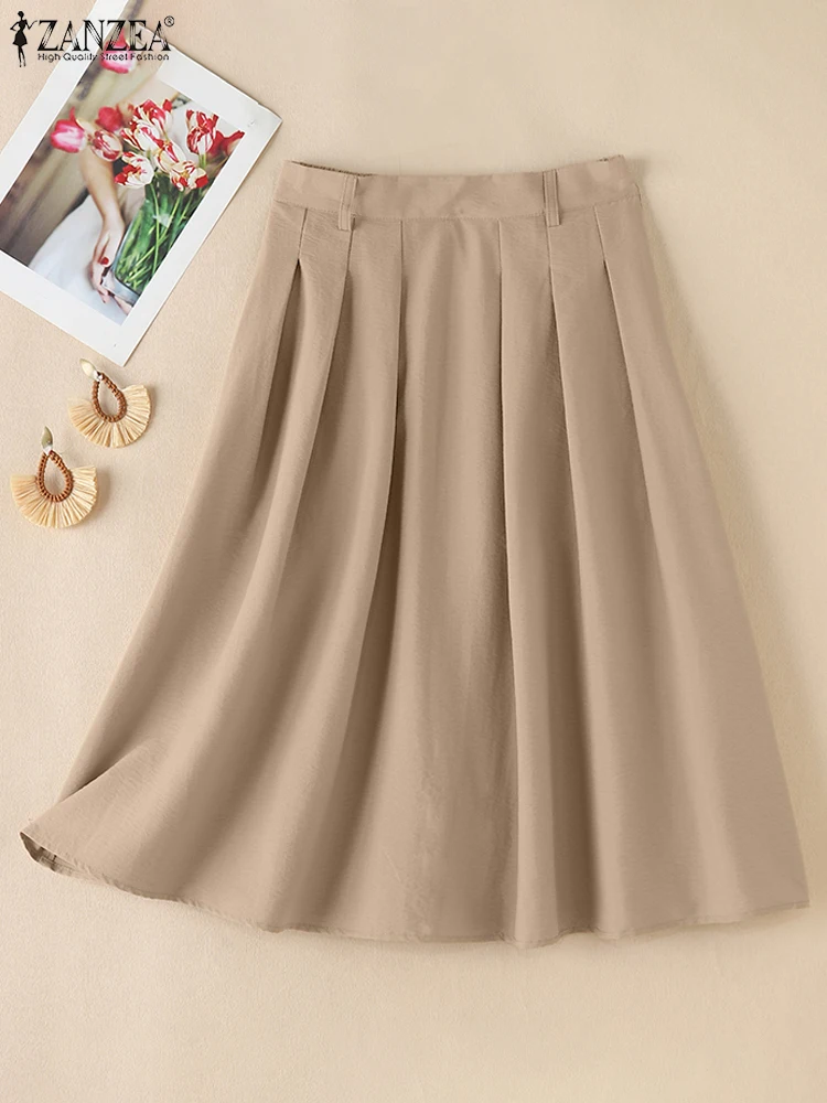 ZANZEA женские однотонные повседневные юбки трапециевидной формы Jupes 2024 корейская