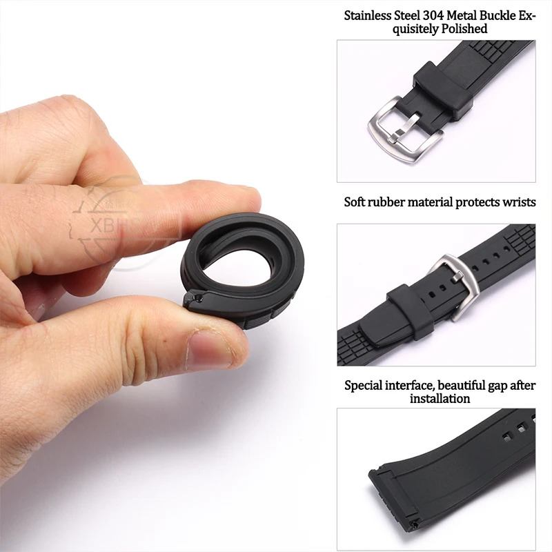 Watch Accessories Suitable For Seiko SPC007 SRH006 Black Silicone Sport Waterproof Wristband 26mm Men's Rubber Watch Strap