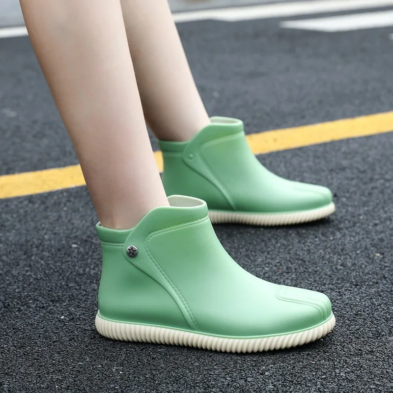 

Women's Rain Boots Waterproof Rain Shoes Female Flat Galoshes Shoes Rubber Black Ankle Boot Slip on Fishing Footwear Woman Botas