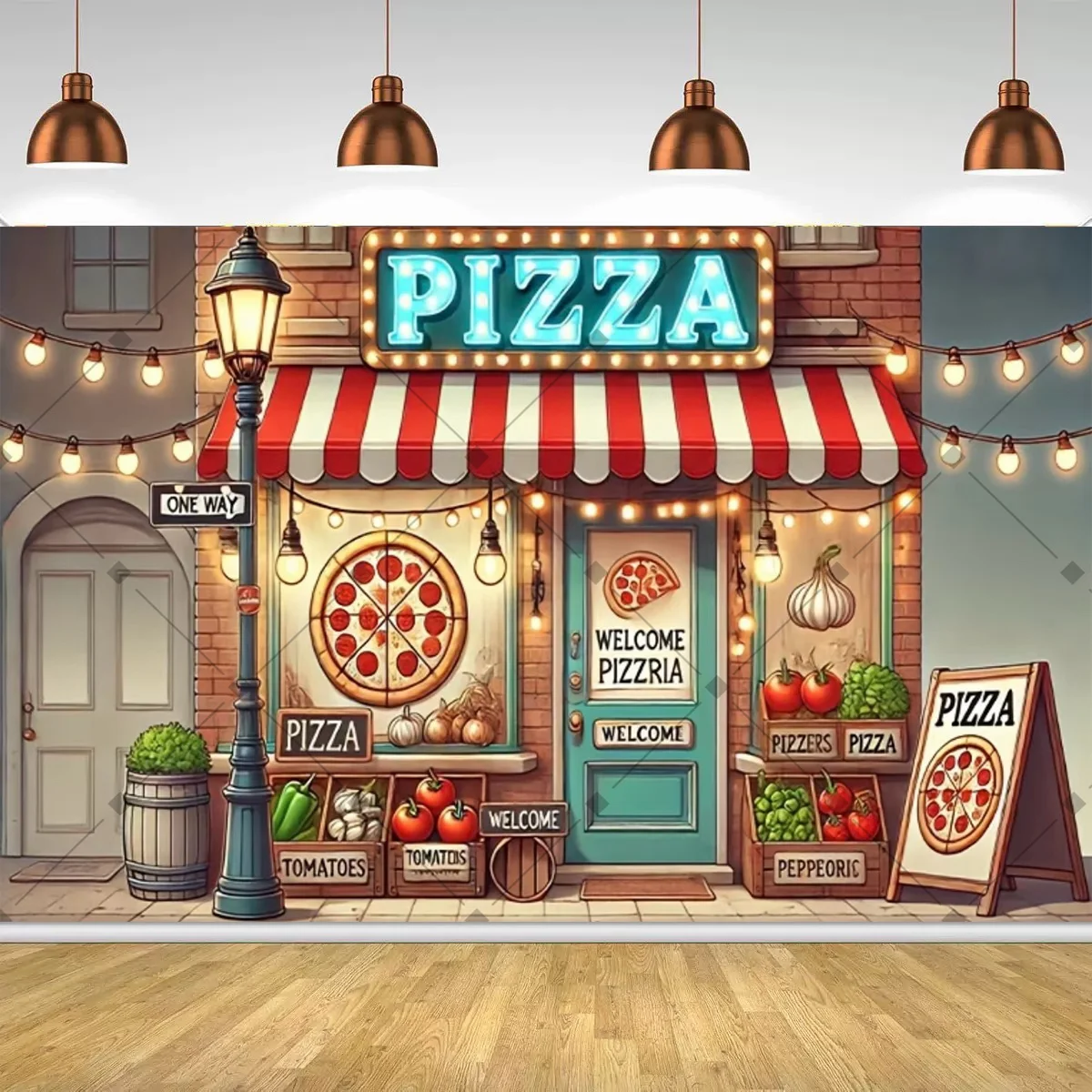 Фото Ретро-фон для вечеринки в стиле итальянского пиццерии Pizza Wall: Декор для дома, бара, вечеринок для любителей еды №4