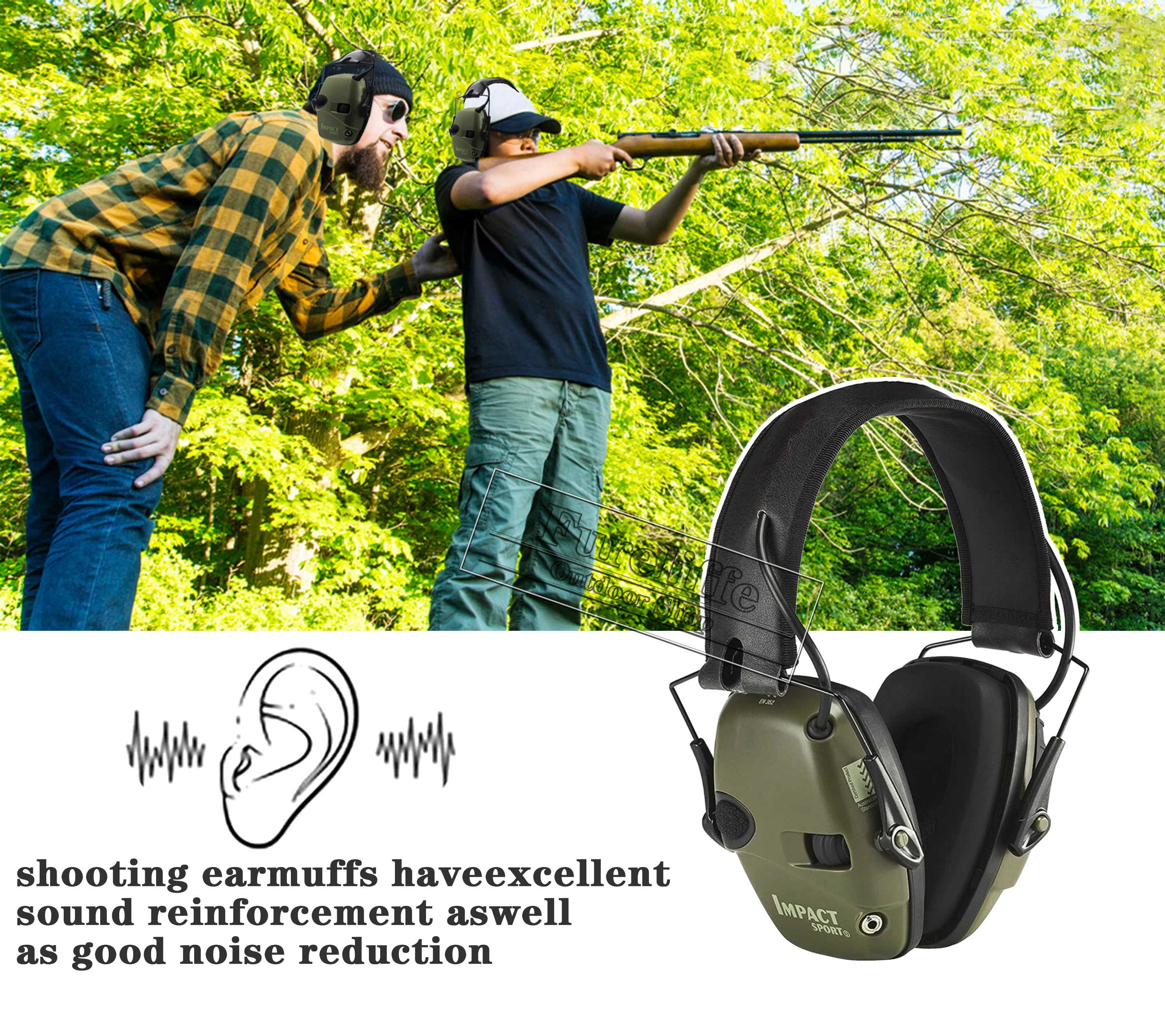 

Impact Sports Tactical Active Headset Shooting Electronic Hearing Protection Ear Foldable Over-Ear Hunting Headset