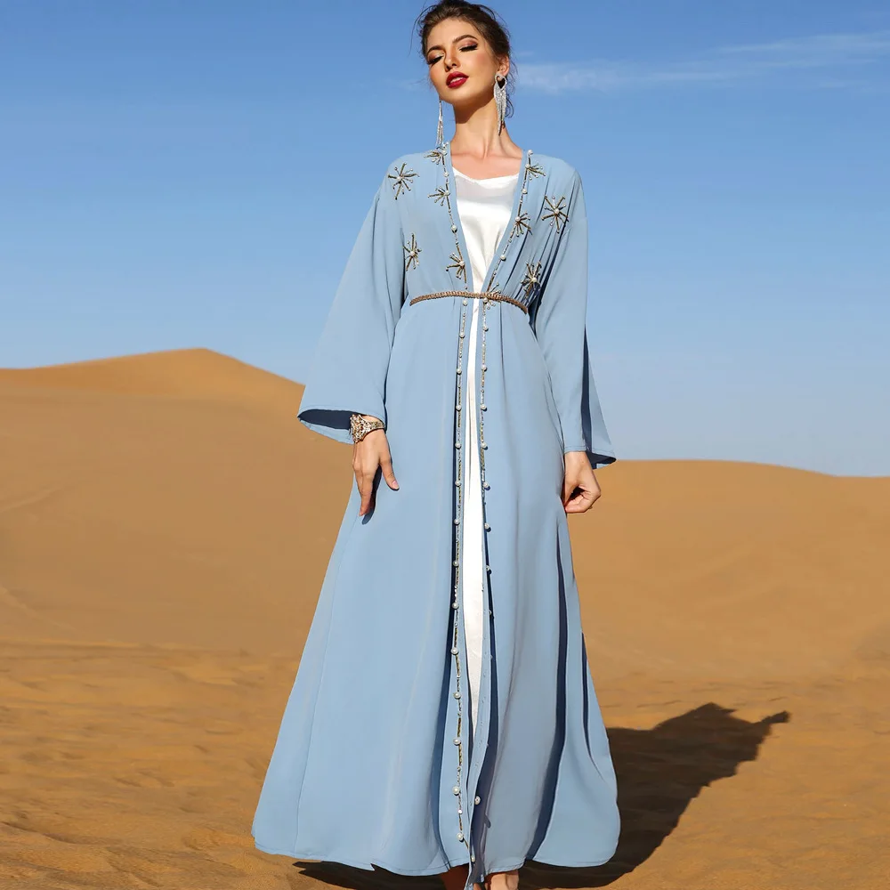 The New Arabian Cardigan With Hand-sewn Drilling Travel And Vacation Long Open Abaya