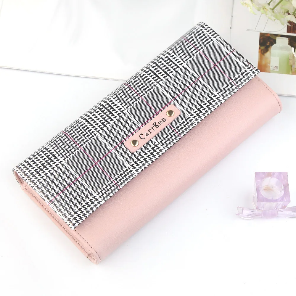 

Long Plaid PU Leather Money Unique Purse Hasp Card Holders Purse Female Fashion Cute Wallets for Women Clutch Bag