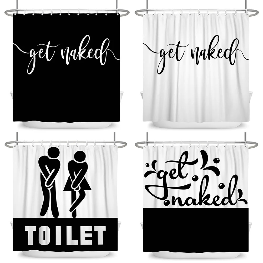 

Белая, черная однотонная занавеска для душа с надписью «Get Naked», знак для туалета, Полиэстеровая Водонепроницаемая занавеска для ванной комнаты и ванны с крючками