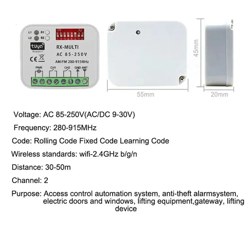 Фото #   Лучший выбор: универсальный Wi-Fi приемник для гаражных ворот Tuya AC 85-250V RX-Multi 280-915Mhz, переключатель для умного дома Smart Life №2