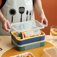 3 grids microwave oven heated lunch box for kids women kitchen plastic food storage container portable picnic camping supplies