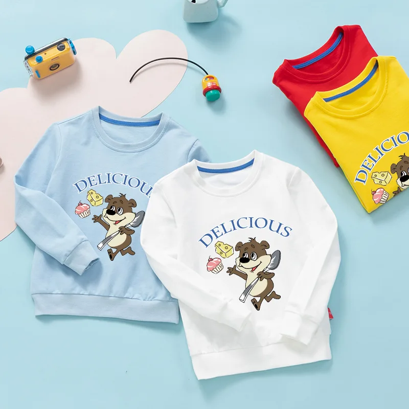 

Детская хлопковая толстовка с круглым вырезом и длинными рукавами