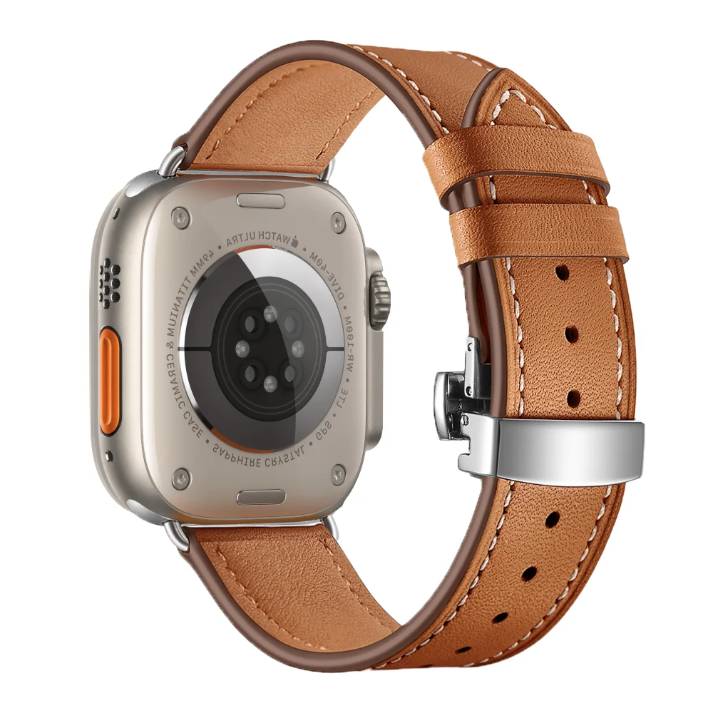Фото Ремешок для Apple Watch Ultra 2, 3, 49 мм, 45 мм, 41 мм, 44 мм, 40 мм, 42 мм, 46 мм, кожаный браслет для iWatch Series 6, 8, 7, SE, 3, 9, 10, 11 №2