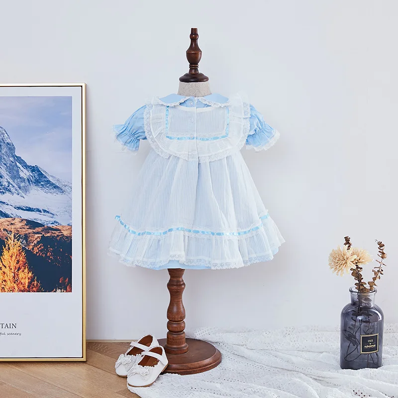 

2Pcs Children Spanish Boutique Clothes Girl Baby Embroidery Dresses Toddler Girls Peter Pan Collar Frocks PPD001