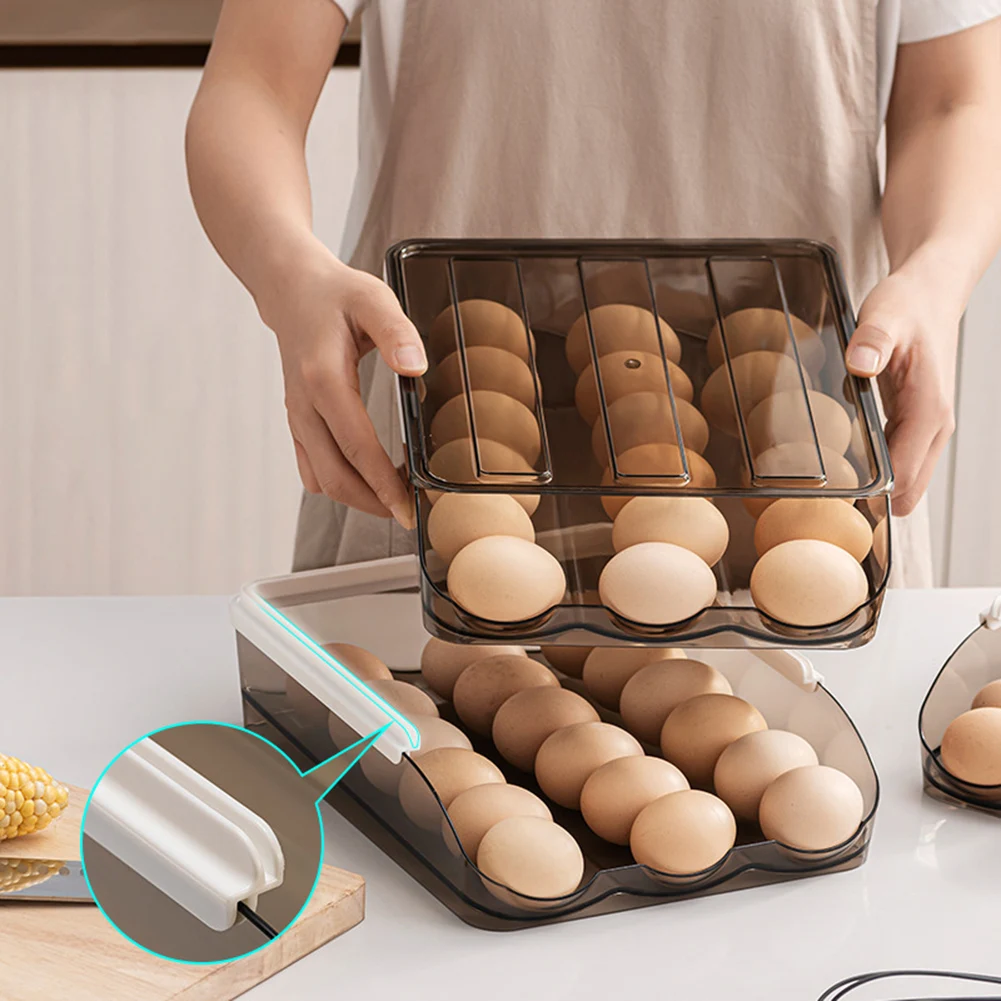 

Automatic Slide Egg Storage Box Eggs Holder Basket Container Dispenser Organizer Closet For Fridge Kitchen Refrigerator Egg Tray