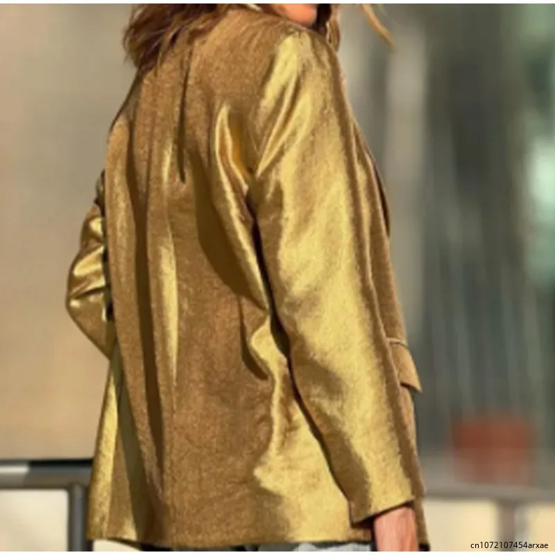 Женский Однобортный блейзер с длинным рукавом элегантное золотистое пальто