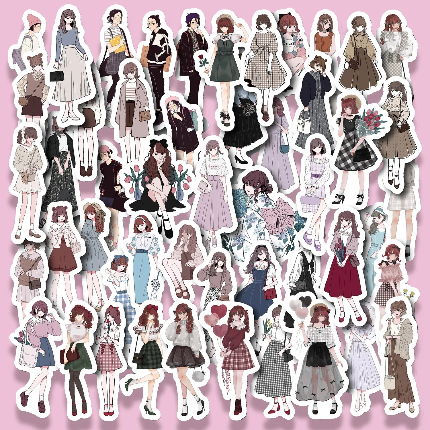 

50PCS/Pack Fashion Girls Stickers Waterproof Planner Album Stickers for Journaling Scrapbooking, Laptop Water Bottle Computer