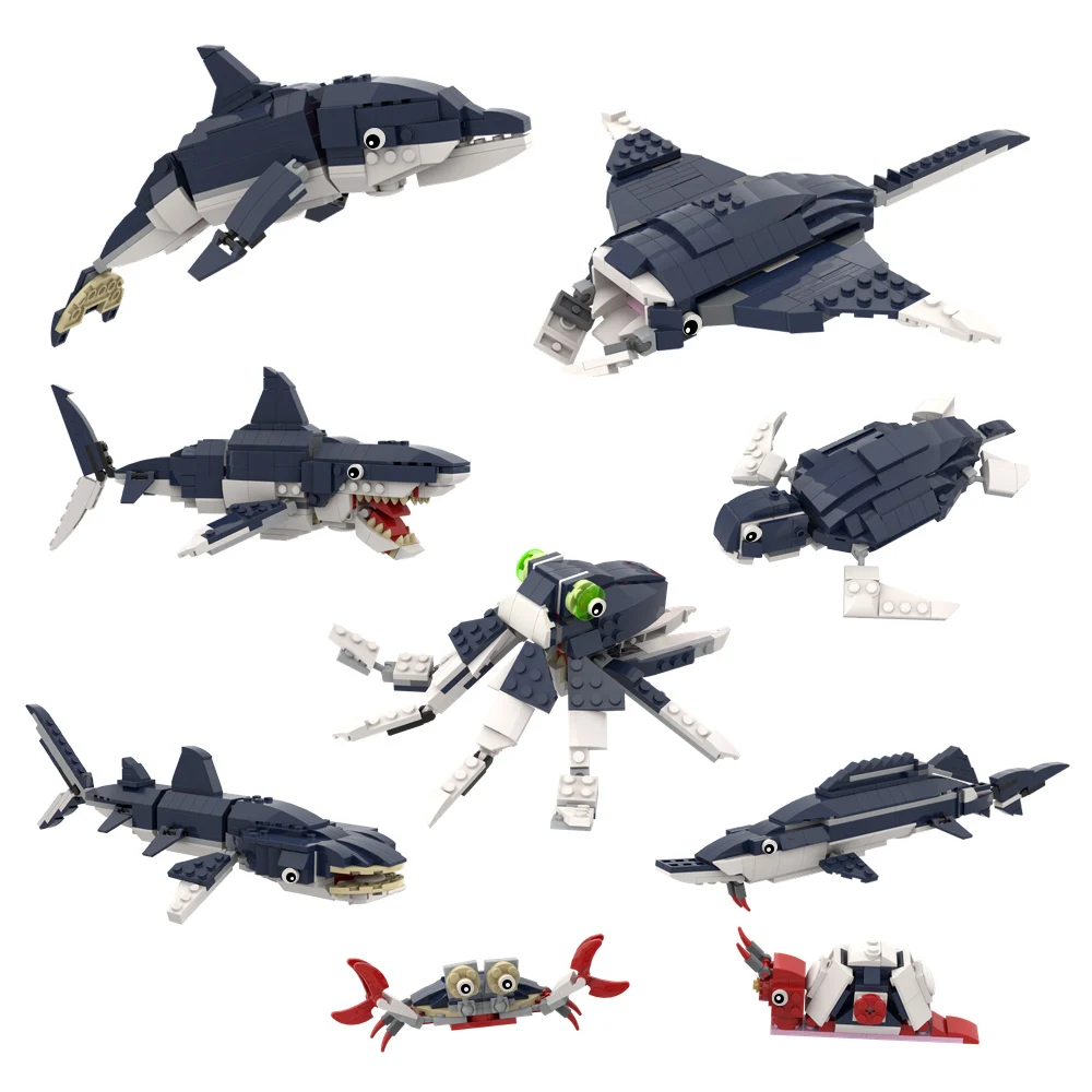 

MOC Faves-31088 2 to 1 Ocean World Whale Building Blocks Set Fish Shark Model Idea Assemble Octopus Toys For Kids Gifts