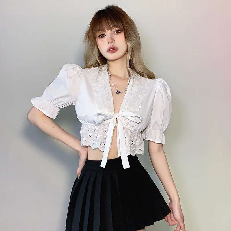 Милый сексуальный кружевной кроп-топ в японском стиле женские летние новые