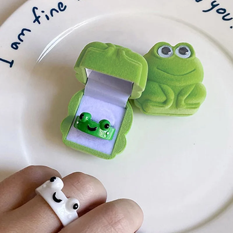 2Pcs Cute Smile Frog Ring Resin Ring for Women Girl Simple Animal Aesthetic Jewelry Friendship Rings Greative Party Travel Gift