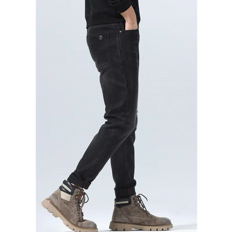 Streetwear Men New Black Thick Straight Jeans Elastic Force Self-cultivation Vintage Large Pencil Pants Female Autumn and Winter