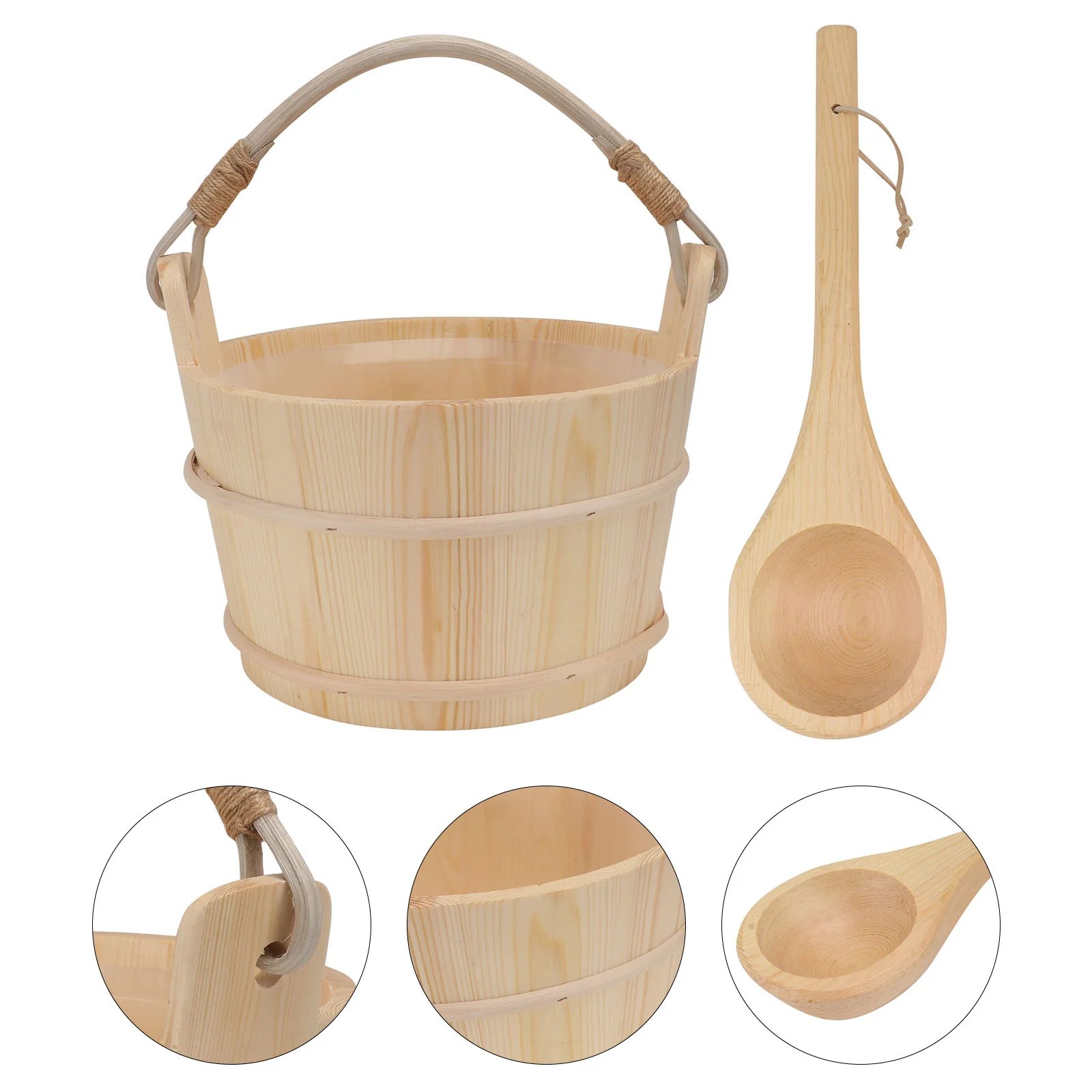 

Sauna Barrel Spa Bath White Pine Bucket Kit Wooden Bathing Classic Accessories Spoon Plastic Liner Practical