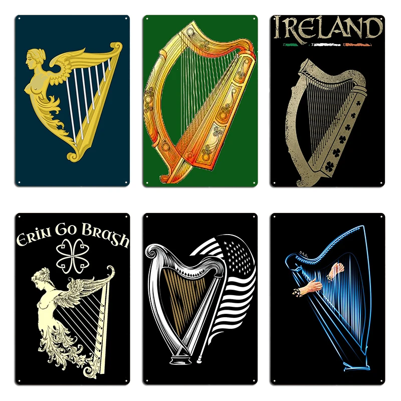 Золотая ирландская арфа Лейнстера металлическая вывеска ретро настенная