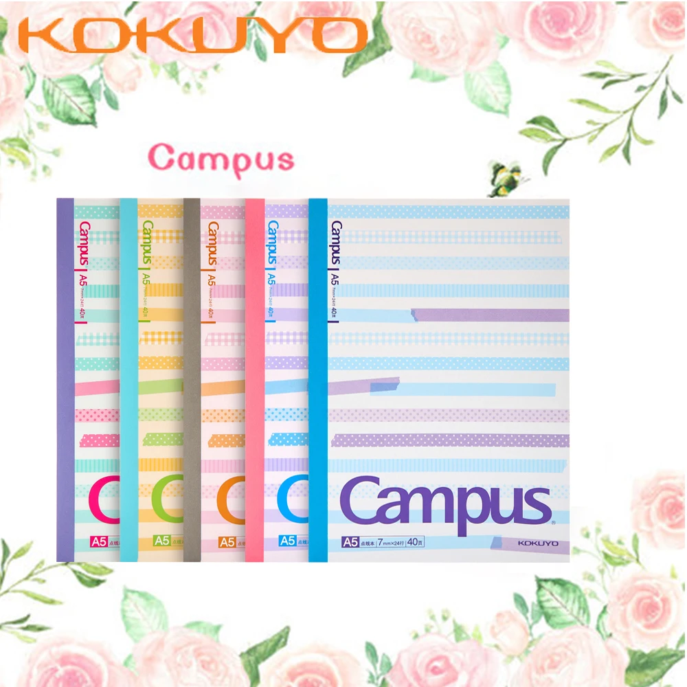 

5Pcs Japan KOKUYO Cute Girl Heart Small Fresh Color Striped Notepad Soft Copy Wireless Binding Book Diary A5/B5 40 Sheets