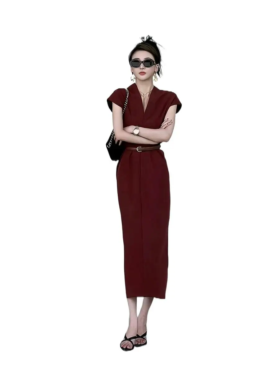 

2023 Women's Clothing V-neck Slimming Elegant Dress 0724