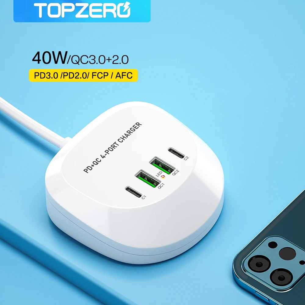 

40W Dual PD QC3.0 USB C Charger Station Fast Charging Portable Multi USB PD Phone Fast Charger For iPhone 13 12 X Xiaomi Samsung