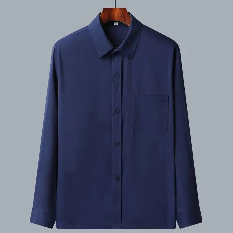 Ice Silk Summer Shirt Men Thin Long Sleeve Dad's Middle-aged Large Loose Shirt Grandpa's Clothes Camisa Masculina Soft White top