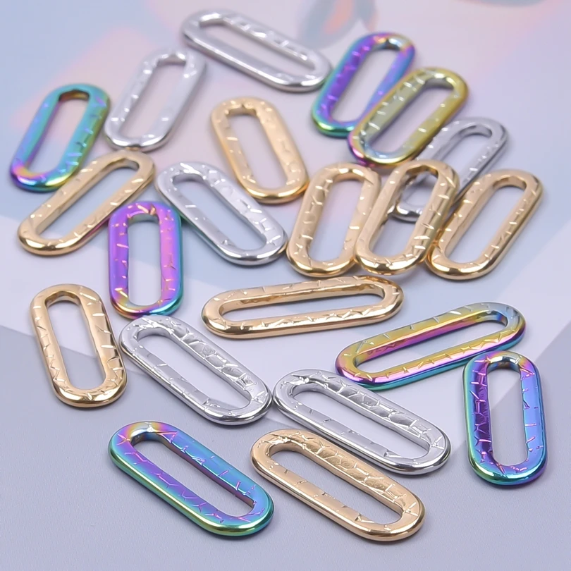 3pcs Texture Unevenness Oval Hollow Out Charm For Jewelry Making Stainless Steel Pendants Fit Necklaces Bracelet  Accessories