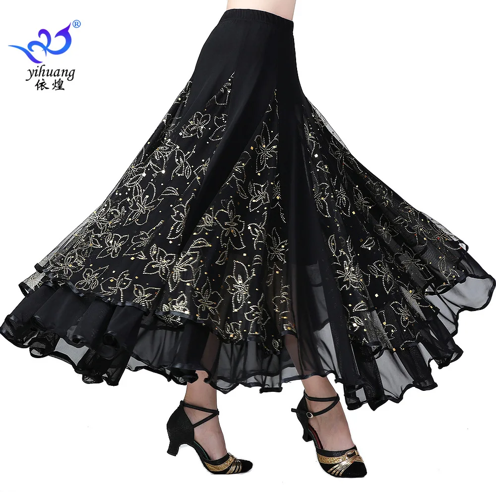 

1pcs/lot woman fashion beading mesh ballroom dancings skirt female fashion long waltz dancing skirt