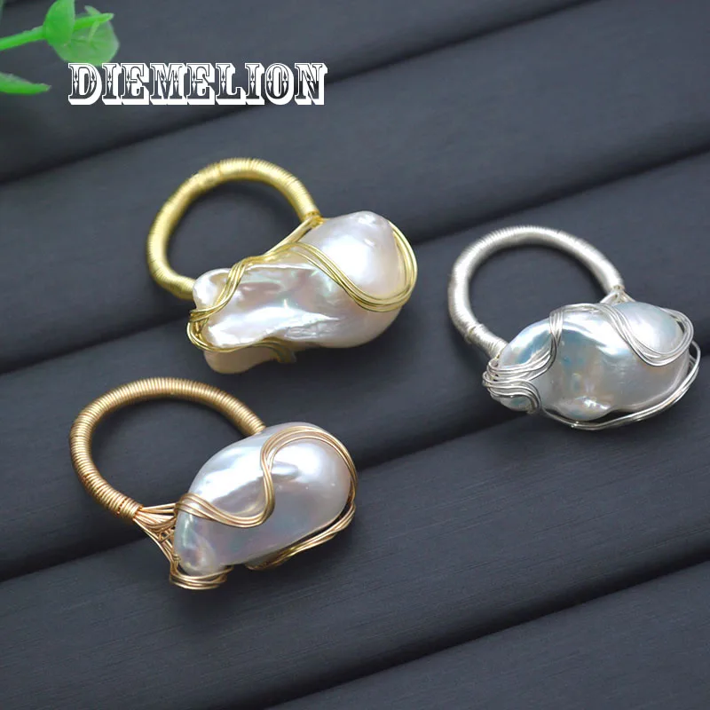 

High Quality 100% Natural Freshwater Baroque Pearl Rings for Women Handmade Wire Wrapped Irregular Pearl Ring Party Jewelry